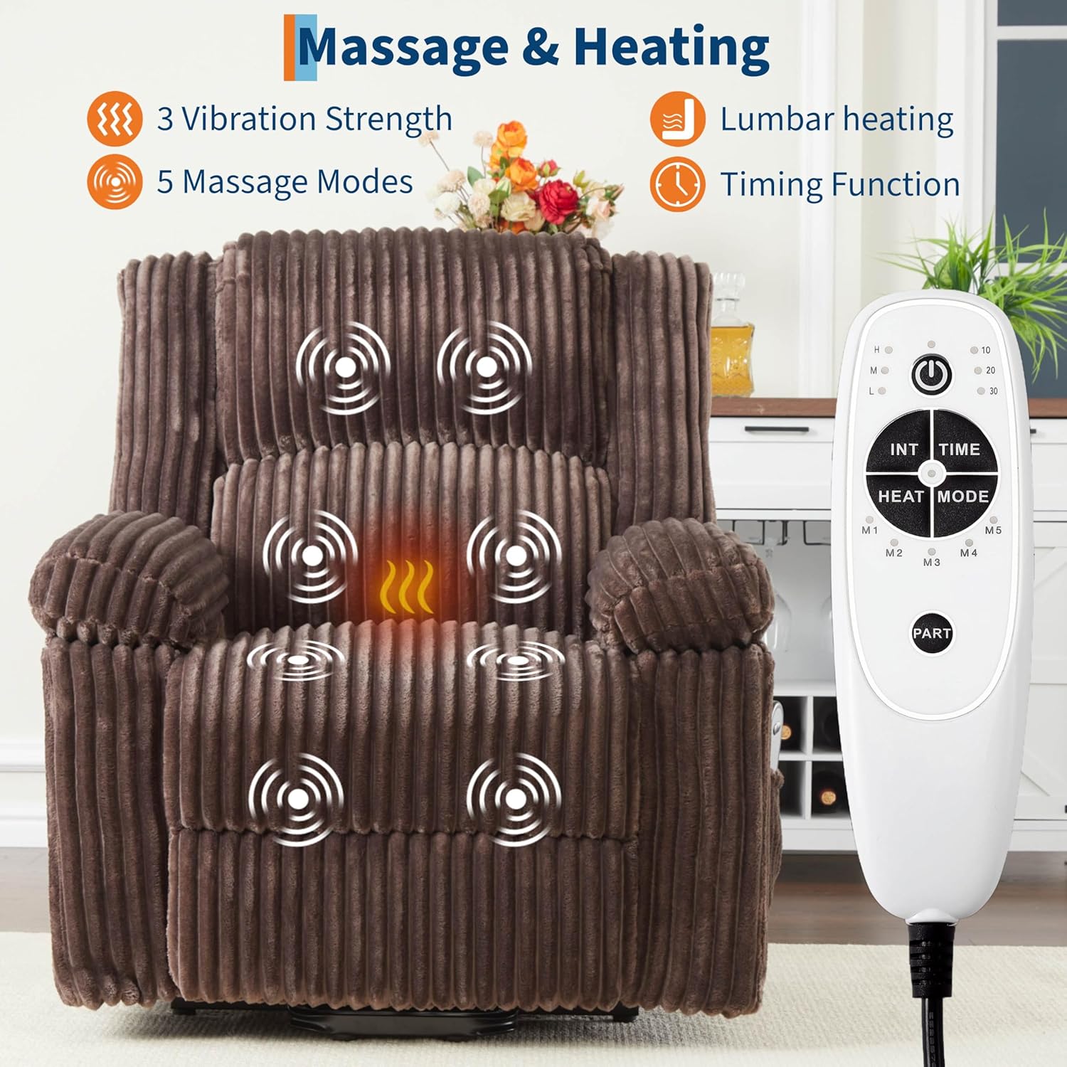 GAOMON Power Lift Recliner Chair with Heat and Massage Electric Lift Recliner Sofa for Elderly Plush Padded Seat with Lumbar Support Remote Control Side Pockets 400 lb Capacity Brown