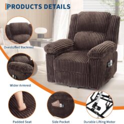 GAOMON Power Lift Recliner Chair with Heat and Massage Electric Lift Recliner Sofa for Elderly Plush Padded Seat with Lumbar Support Remote Control Side Pockets 400 lb Capacity Brown