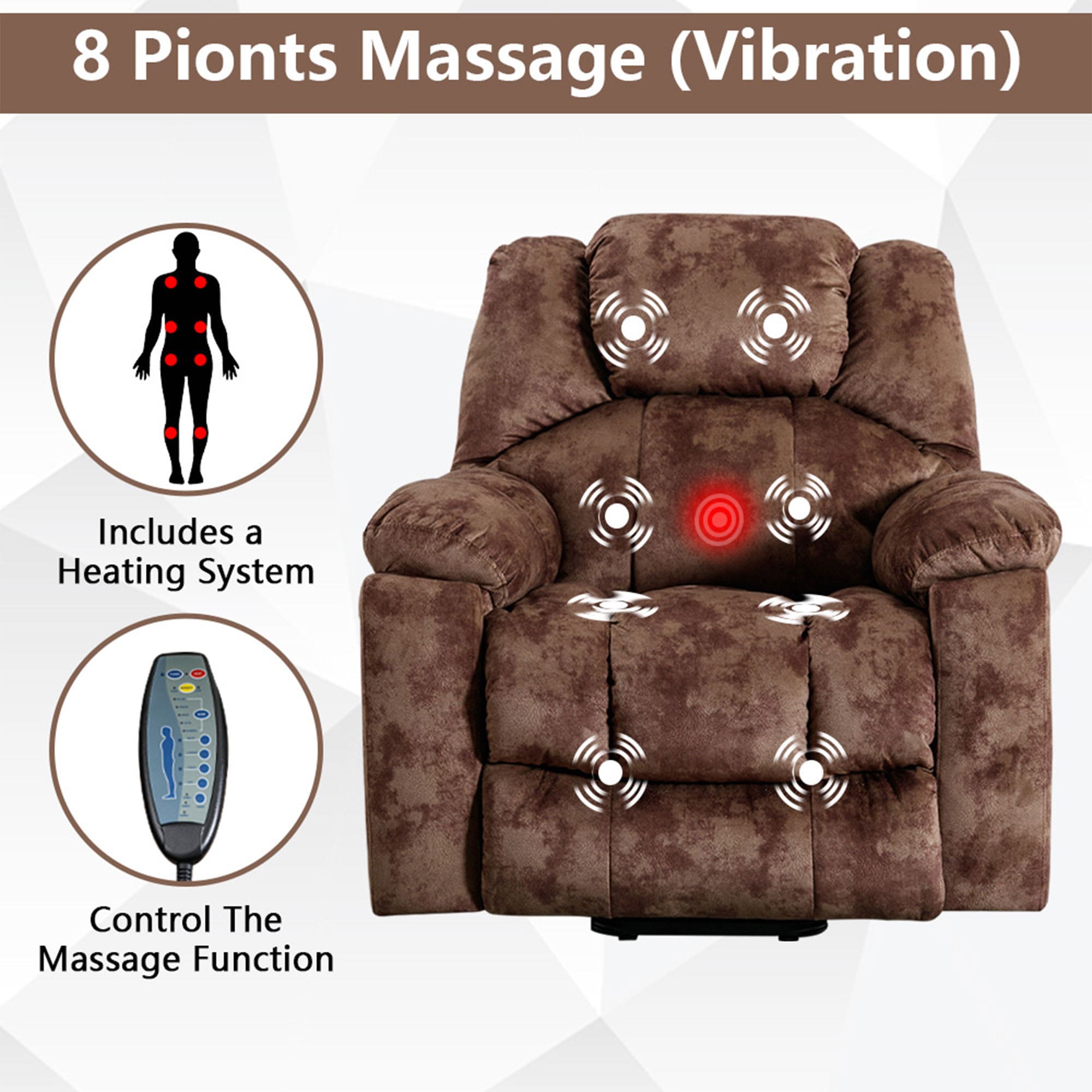 Bestier 40.6 in. W Brown Soft Fabric Power Lift Recliner Chair with Massage and Heating