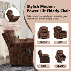 Bestier 40.6 in. W Brown Soft Fabric Power Lift Recliner Chair with Massage and Heating