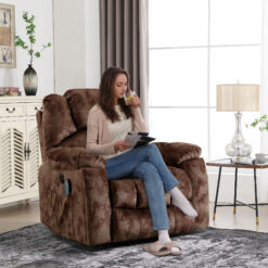 Bestier 40.6 in. W Brown Soft Fabric Power Lift Recliner Chair with Massage and Heating