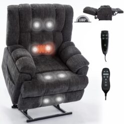 GZMR Up to 350 LBS 8-Point Vibration Massage Heating Power Lift Recliner Gray Polyester Upholstered Powered Reclining Stationary Infinite-position with Lift Assistance