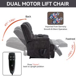 GZMR Up to 350 LBS 8-Point Vibration Massage Heating Power Lift Recliner Gray Polyester Upholstered Powered Reclining Stationary Infinite-position with Lift Assistance
