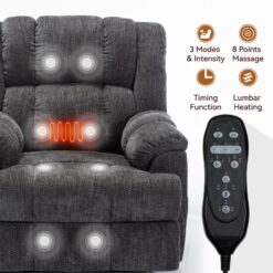 GZMR Up to 350 LBS 8-Point Vibration Massage Heating Power Lift Recliner Gray Polyester Upholstered Powered Reclining Stationary Infinite-position with Lift Assistance