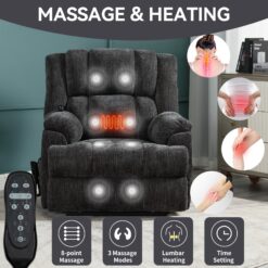 GZMR Up to 350 LBS 8-Point Vibration Massage Heating Power Lift Recliner Gray Polyester Upholstered Powered Reclining Stationary Infinite-position with Lift Assistance