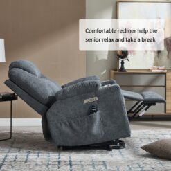 GZMR Up to 350 LBS 8-Point Vibration Massage Heating Power Lift Recliner Gray Polyester Upholstered Powered Reclining Stationary Infinite-position with Lift Assistance