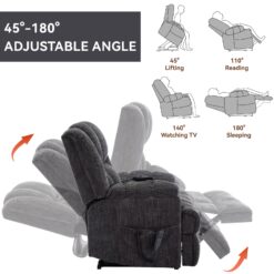 GZMR Up to 350 LBS 8-Point Vibration Massage Heating Power Lift Recliner Gray Polyester Upholstered Powered Reclining Stationary Infinite-position with Lift Assistance