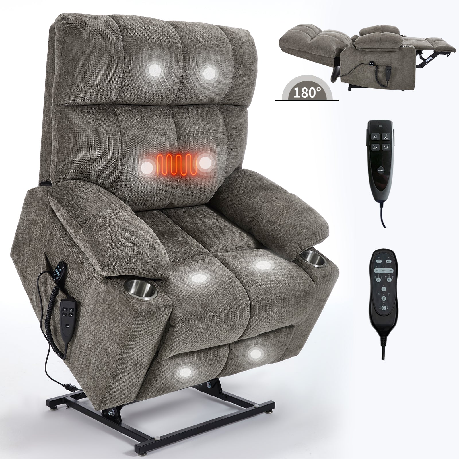 Boyel Living Brown Dual Motor Infinite Position Up to 350 LBS Chenille Power Lift Recliner Chair with Dual Cup Holders