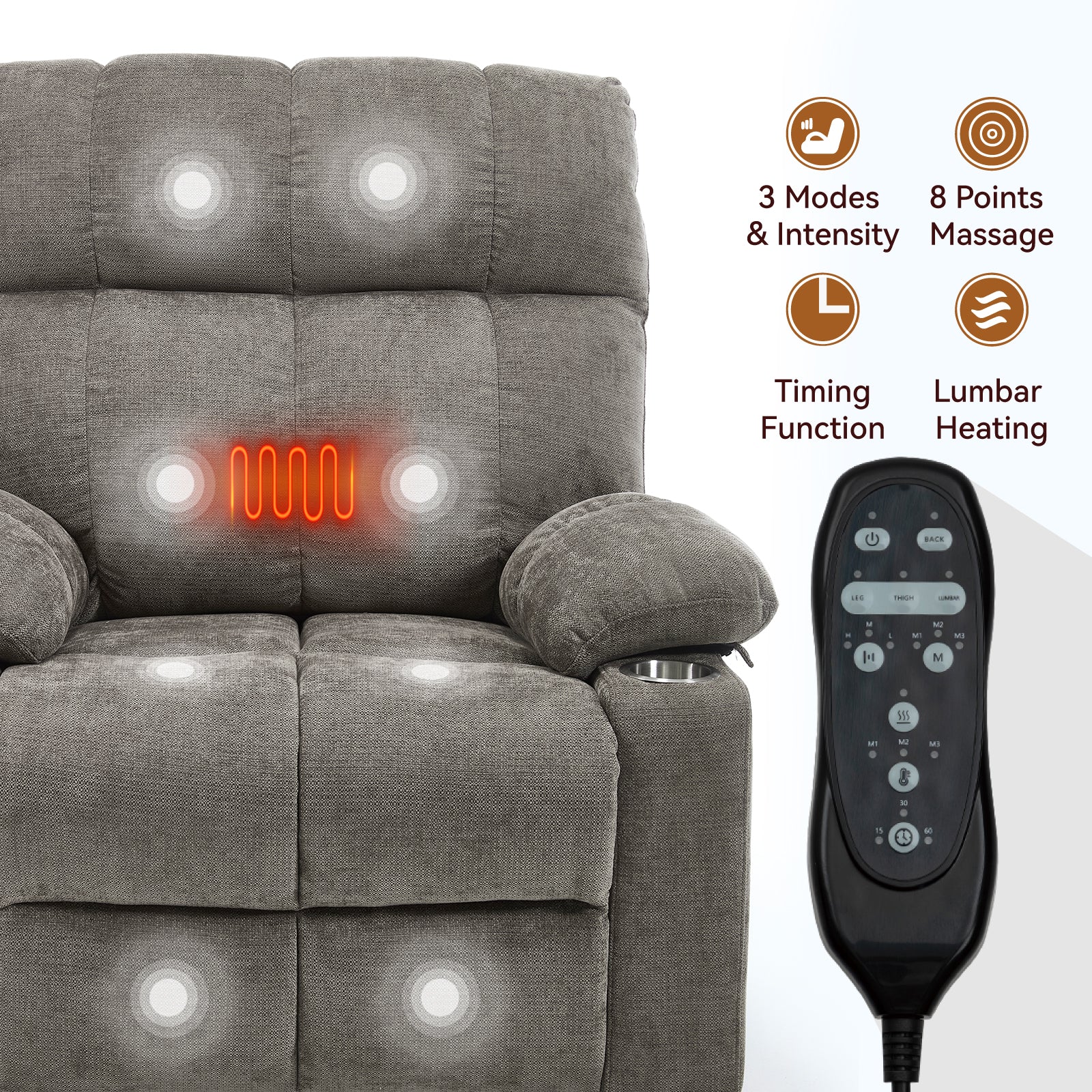 Boyel Living Brown Dual Motor Infinite Position Up to 350 LBS Chenille Power Lift Recliner Chair with Dual Cup Holders