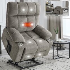 Boyel Living Brown Dual Motor Infinite Position Up to 350 LBS Chenille Power Lift Recliner Chair with Dual Cup Holders