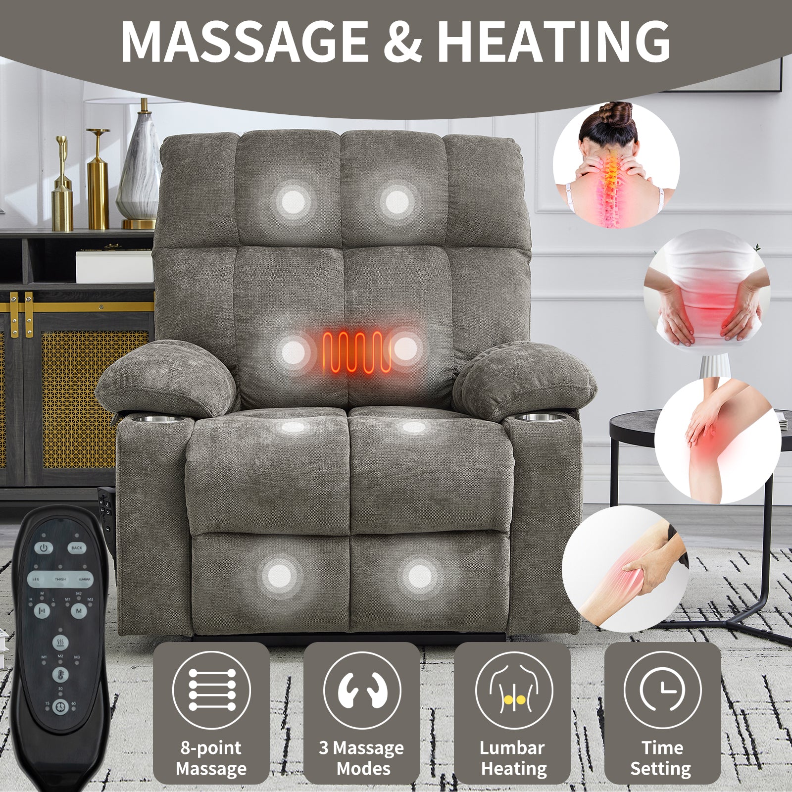 Boyel Living Brown Dual Motor Infinite Position Up to 350 LBS Chenille Power Lift Recliner Chair with Dual Cup Holders