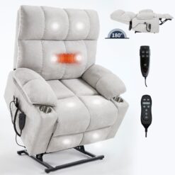 Boyel Living Beige Dual Motor Infinite Position Up to 350 LBS Chenille Power Lift Recliner Chair with Dual Cup Holders