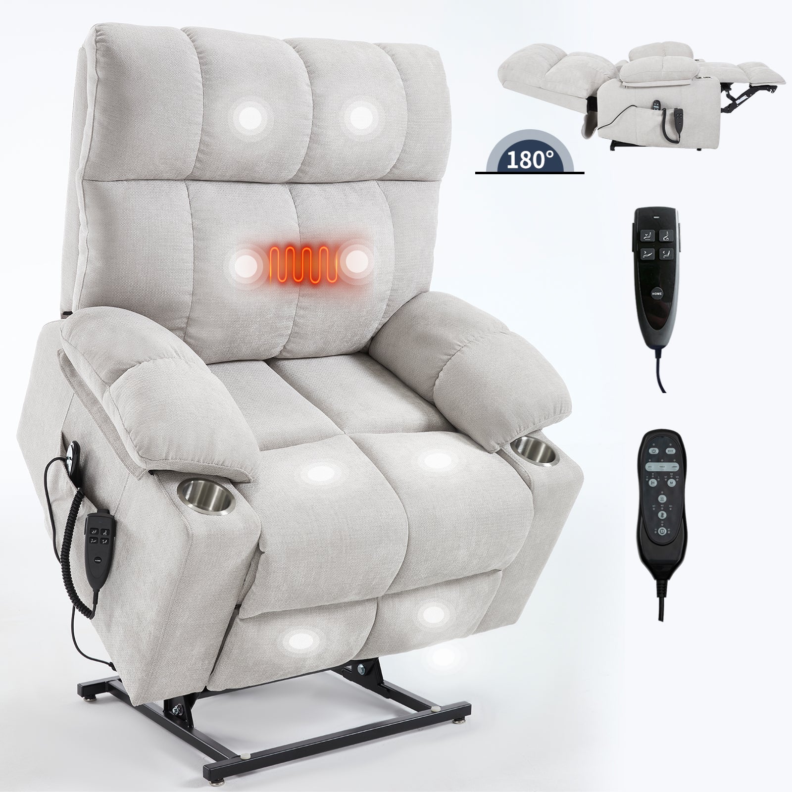 Boyel Living Beige Dual Motor Infinite Position Up to 350 LBS Chenille Power Lift Recliner Chair with Dual Cup Holders