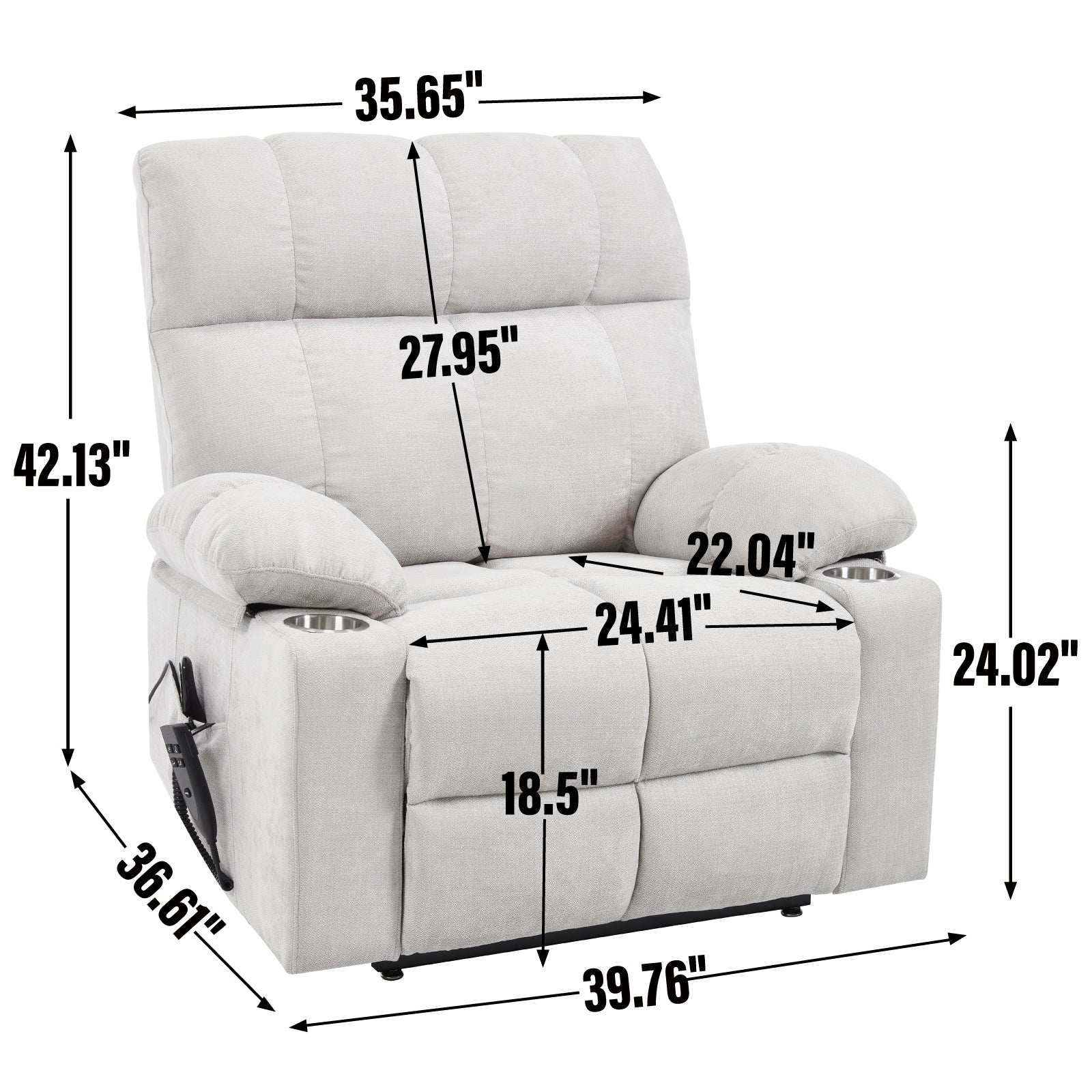 Boyel Living Beige Dual Motor Infinite Position Up to 350 LBS Chenille Power Lift Recliner Chair with Dual Cup Holders