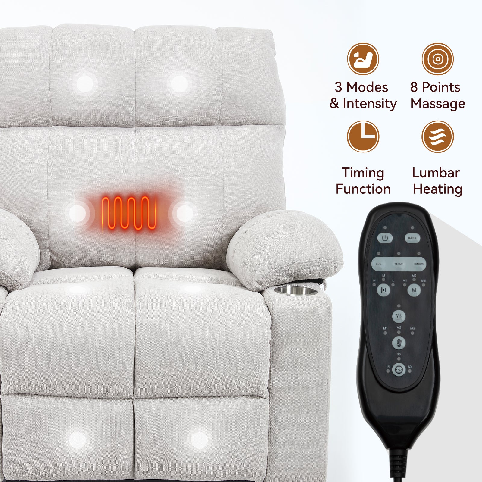 Boyel Living Beige Dual Motor Infinite Position Up to 350 LBS Chenille Power Lift Recliner Chair with Dual Cup Holders