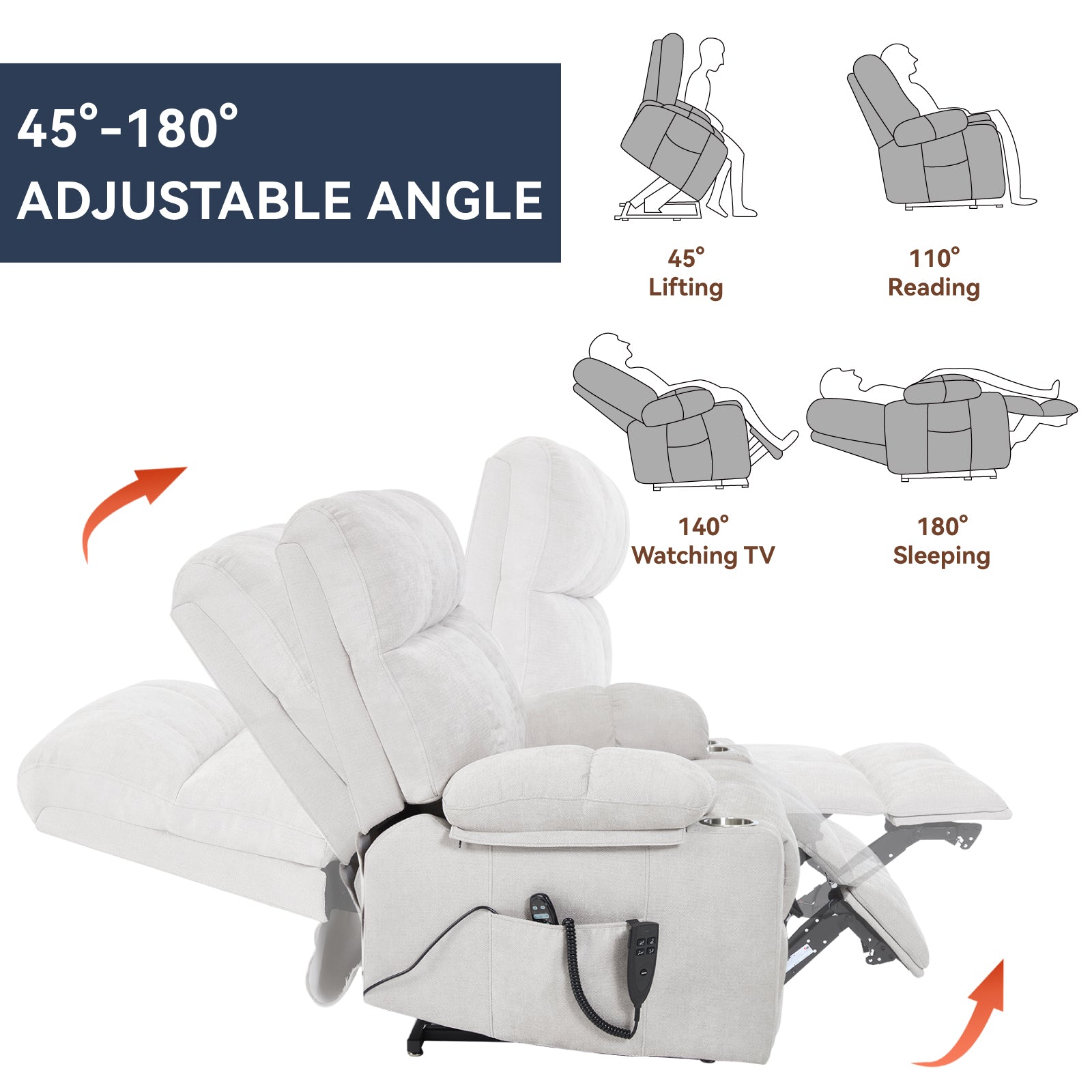Boyel Living Beige Dual Motor Infinite Position Up to 350 LBS Chenille Power Lift Recliner Chair with Dual Cup Holders