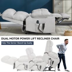 Boyel Living Beige Dual Motor Infinite Position Up to 350 LBS Chenille Power Lift Recliner Chair with Dual Cup Holders