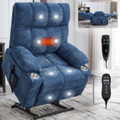 Boyel Living Blue Dual Motor Infinite Position Up to 350 LBS Chenille Power Lift Recliner Chair with Dual Cup Holders