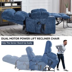 Boyel Living Blue Dual Motor Infinite Position Up to 350 LBS Chenille Power Lift Recliner Chair with Dual Cup Holders
