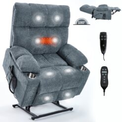 Boyel Living Gray Dual Motor Infinite Position Up to 350 LBS Chenille Power Lift Recliner Chair with Dual Cup Holders