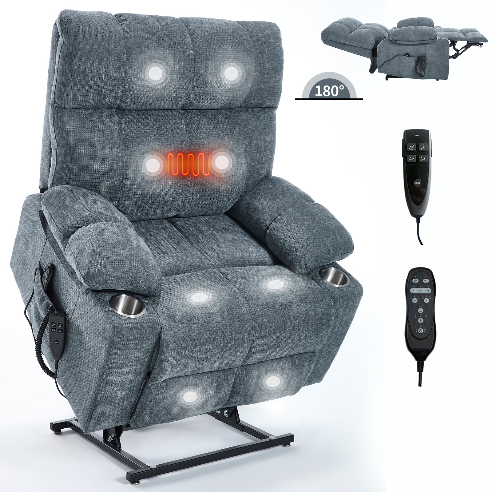 Boyel Living Gray Dual Motor Infinite Position Up to 350 LBS Chenille Power Lift Recliner Chair with Dual Cup Holders