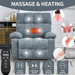 Boyel Living Gray Dual Motor Infinite Position Up to 350 LBS Chenille Power Lift Recliner Chair with Dual Cup Holders
