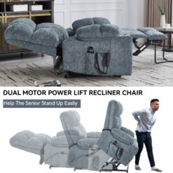 Boyel Living Gray Dual Motor Infinite Position Up to 350 LBS Chenille Power Lift Recliner Chair with Dual Cup Holders