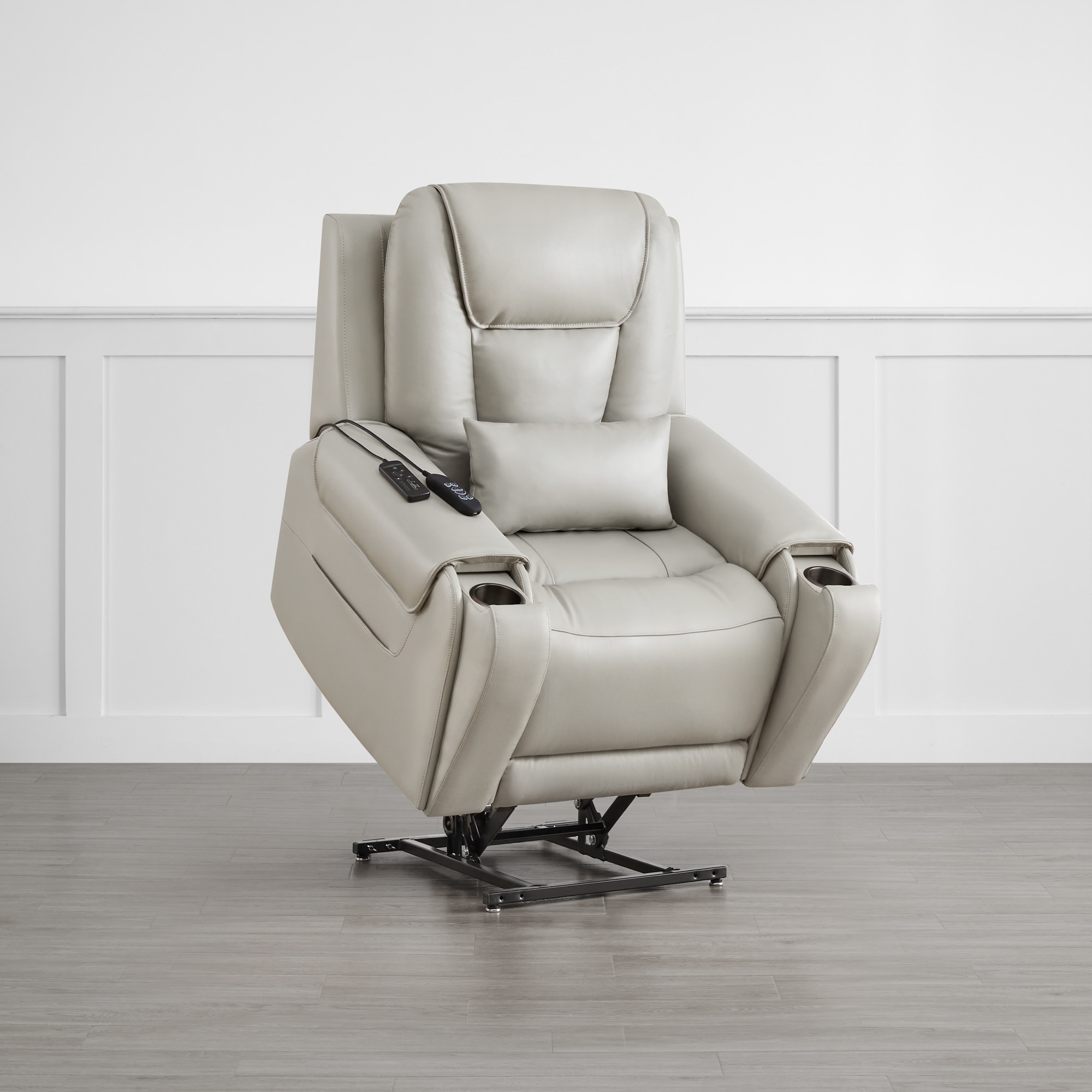 Circle 55 Gray Leather Upholstered Powered Reclining Stationary with Lift Assistance