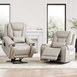 Circle 55 Gray Leather Upholstered Powered Reclining Stationary with Lift Assistance