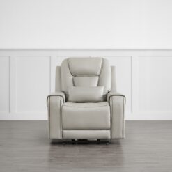 Circle 55 Gray Leather Upholstered Powered Reclining Stationary with Lift Assistance