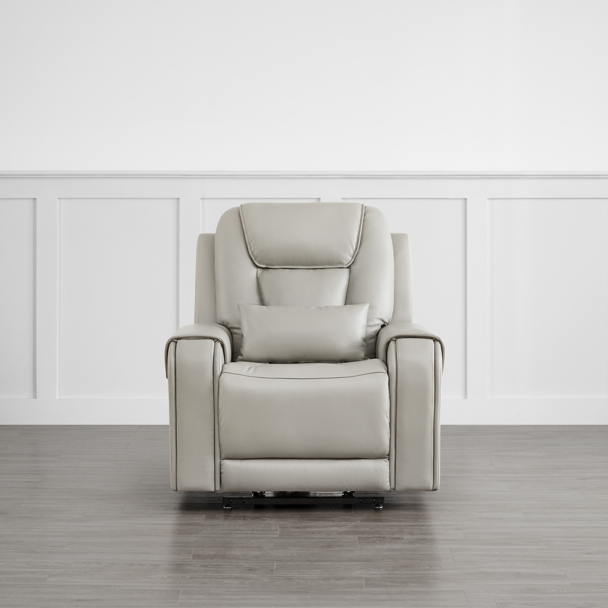 Circle 55 Gray Leather Upholstered Powered Reclining Stationary with Lift Assistance