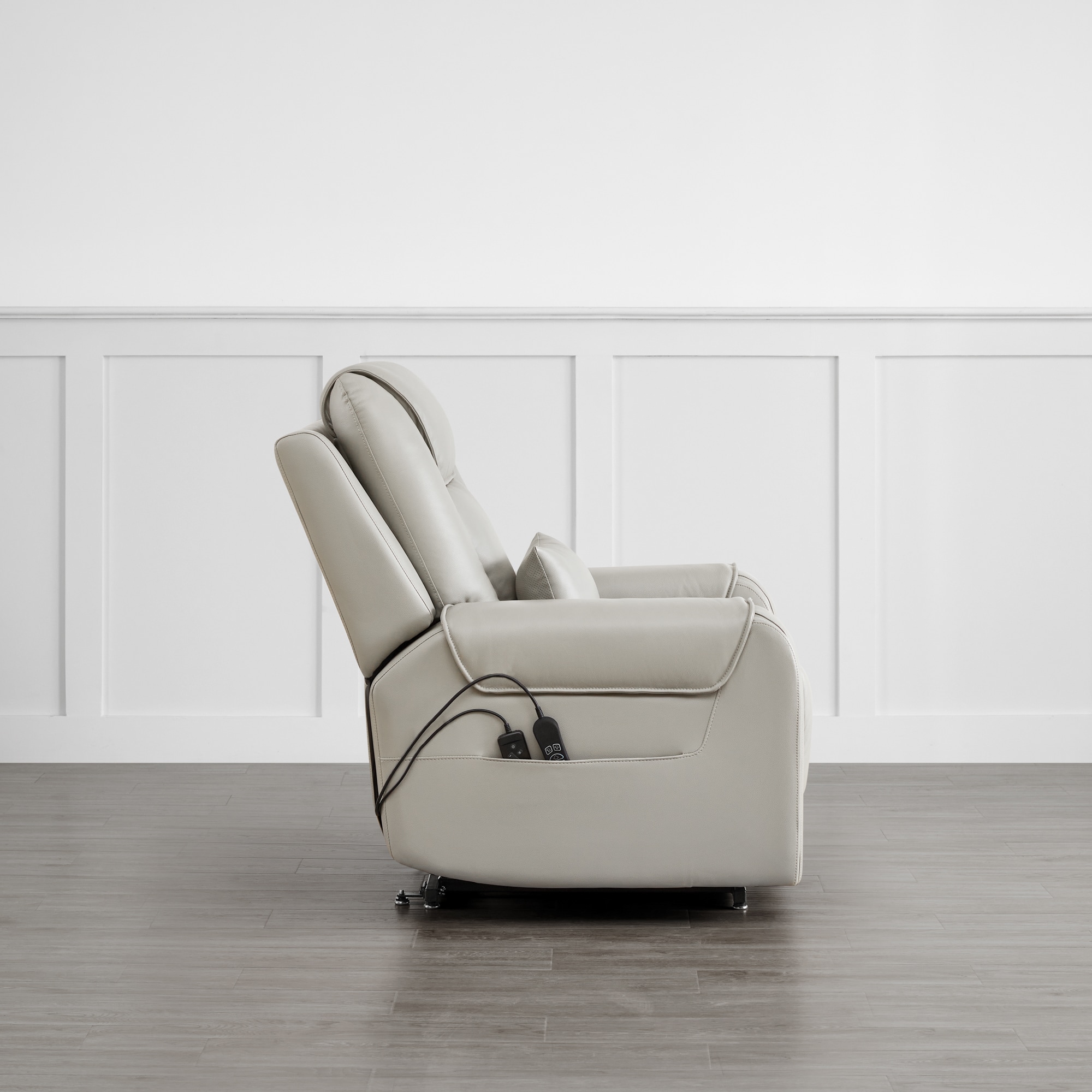 Circle 55 Gray Leather Upholstered Powered Reclining Stationary with Lift Assistance