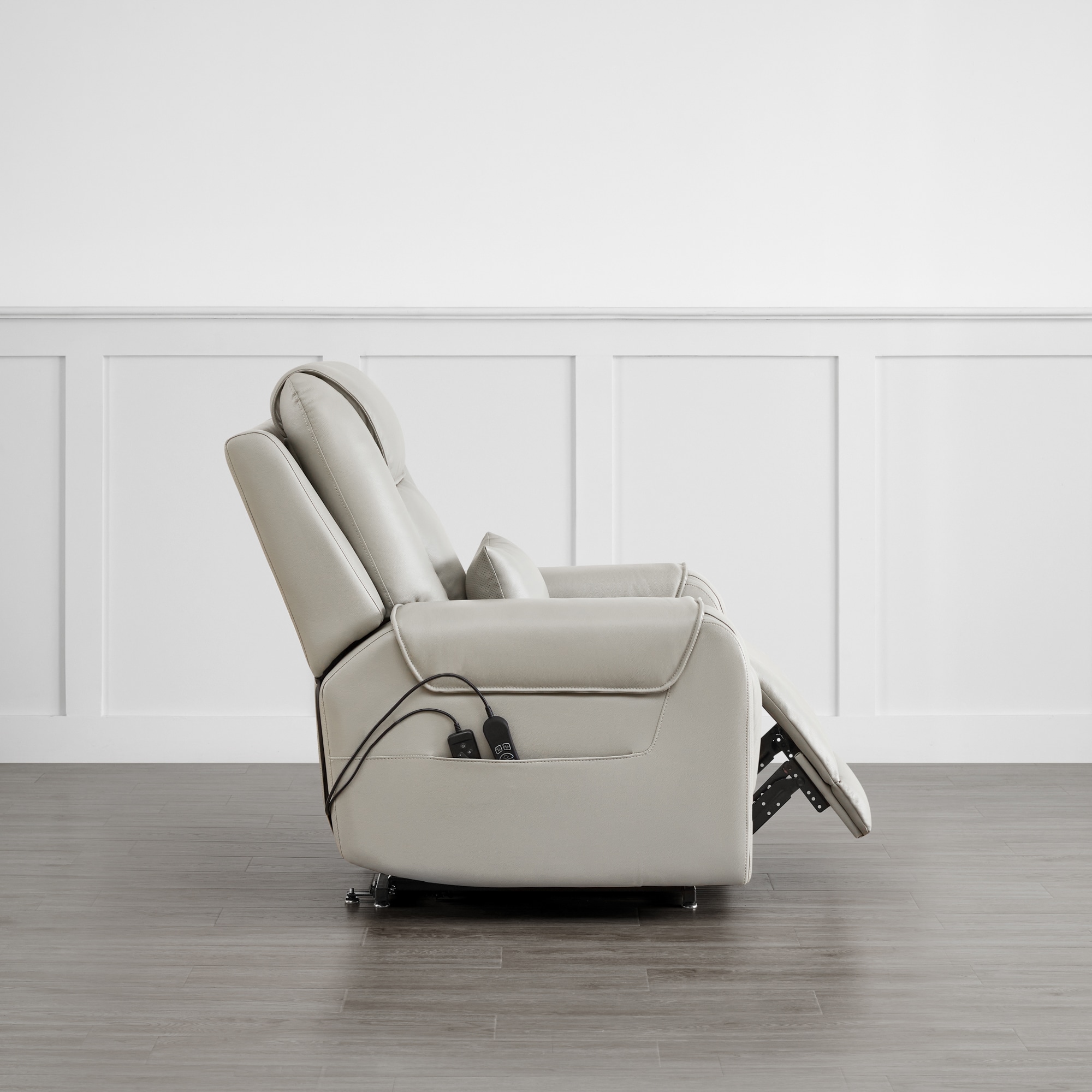 Circle 55 Gray Leather Upholstered Powered Reclining Stationary with Lift Assistance