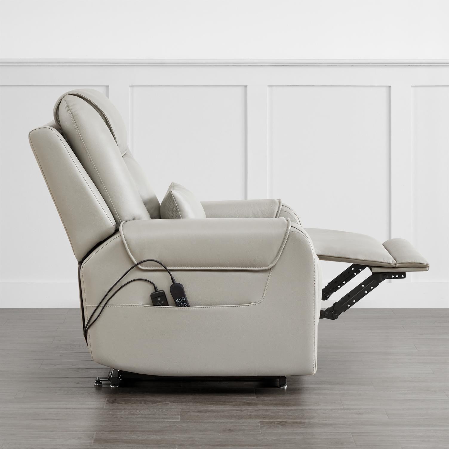 Circle 55 Gray Leather Upholstered Powered Reclining Stationary with Lift Assistance