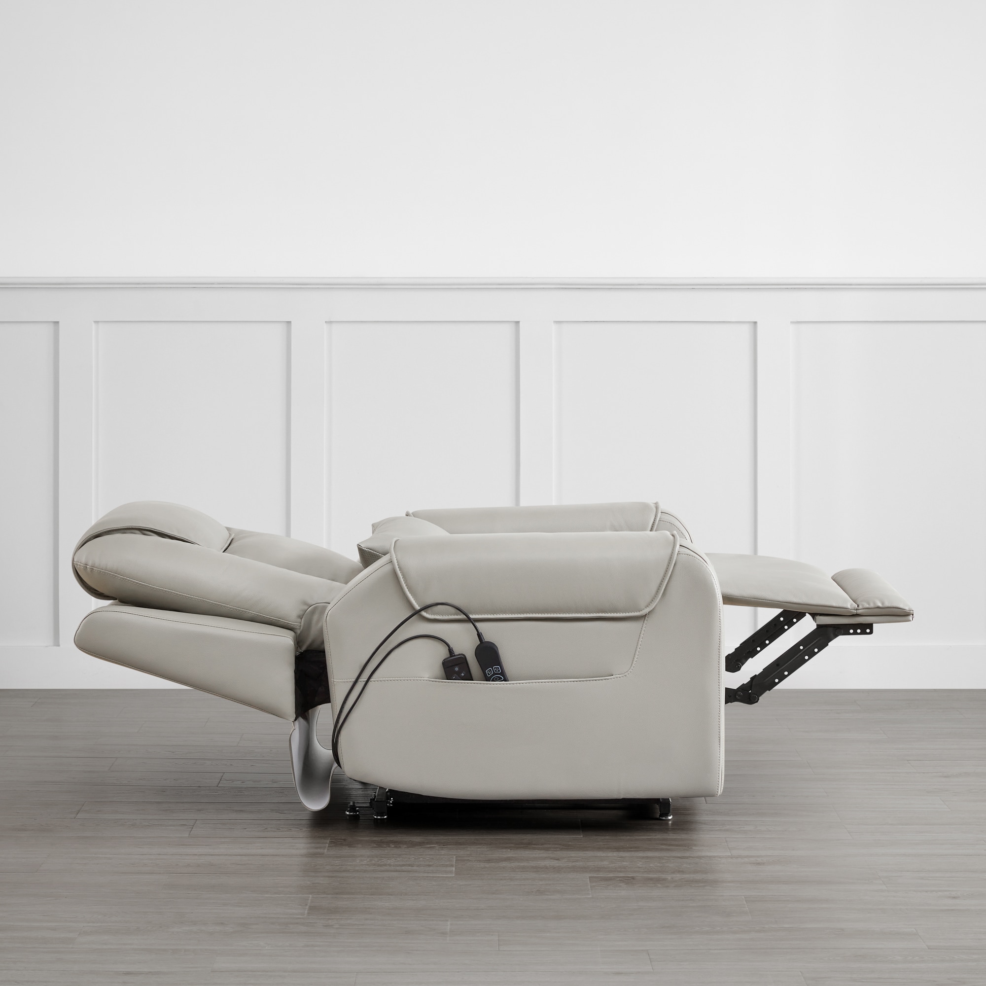 Circle 55 Gray Leather Upholstered Powered Reclining Stationary with Lift Assistance