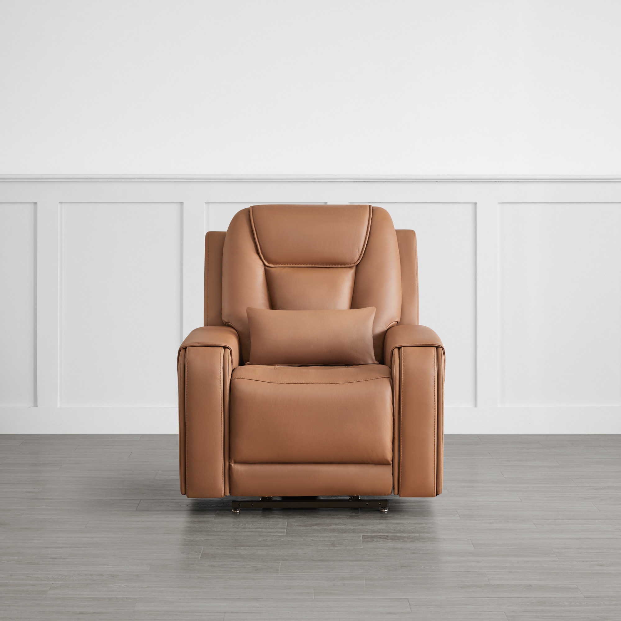 Circle 55 Saddle Leather Upholstered Powered Reclining Stationary with Lift Assistance