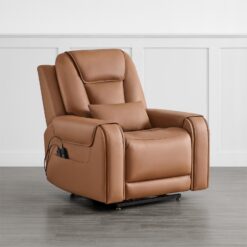 Circle 55 Saddle Leather Upholstered Powered Reclining Stationary with Lift Assistance