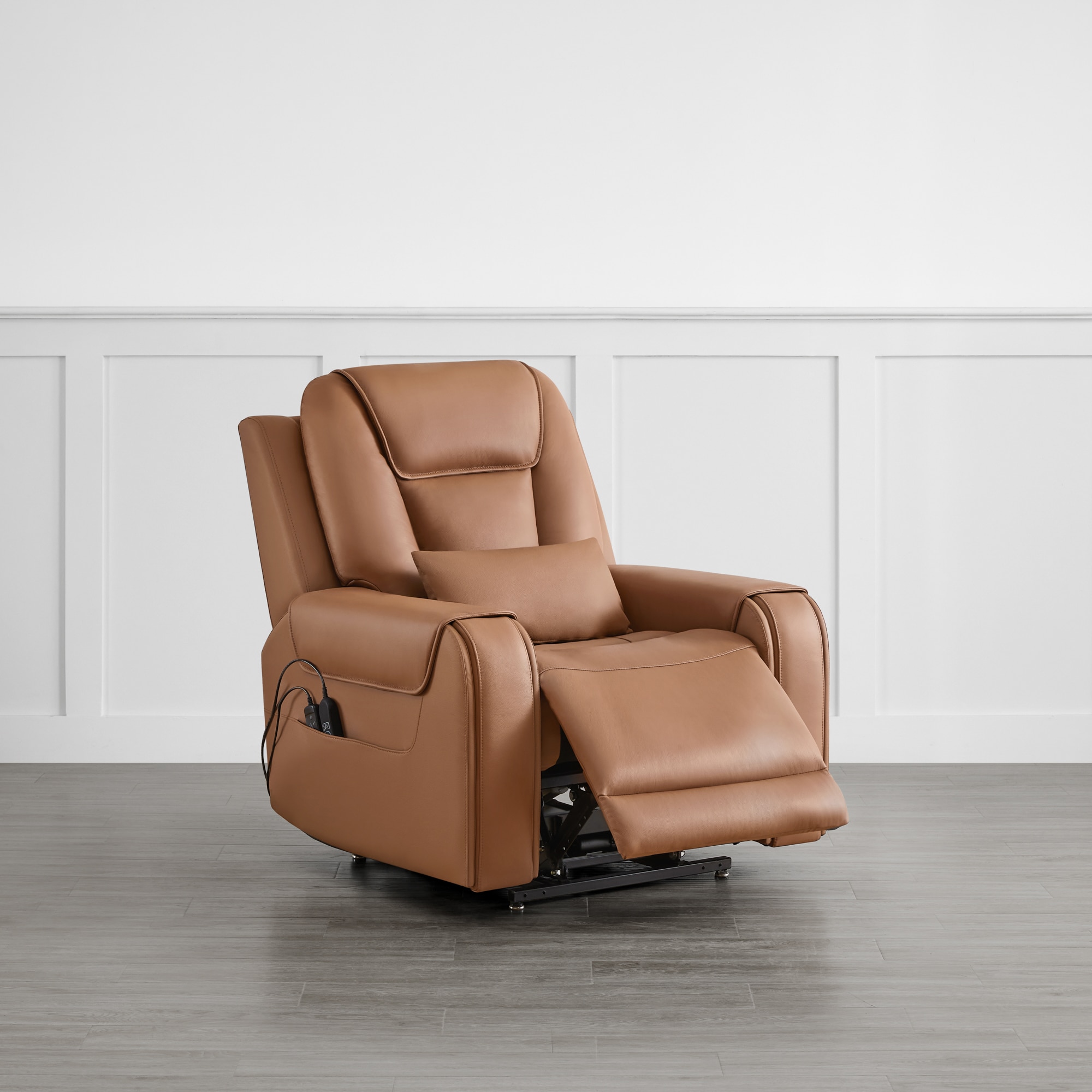 Circle 55 Saddle Leather Upholstered Powered Reclining Stationary with Lift Assistance