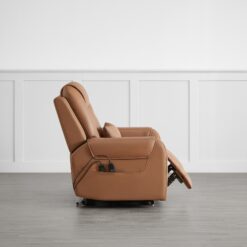 Circle 55 Saddle Leather Upholstered Powered Reclining Stationary with Lift Assistance