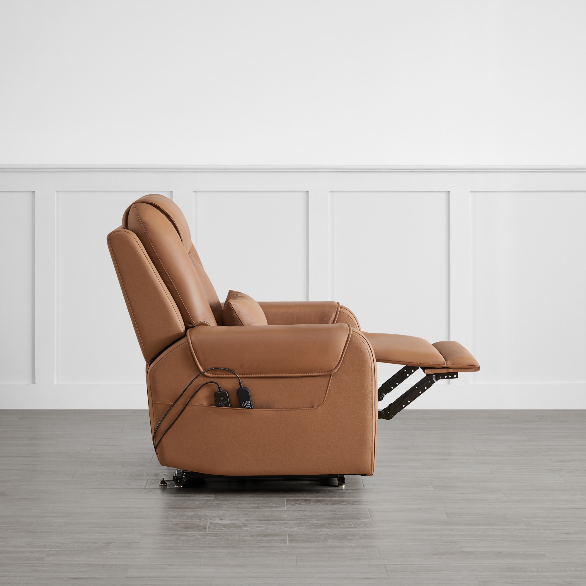 Circle 55 Saddle Leather Upholstered Powered Reclining Stationary with Lift Assistance