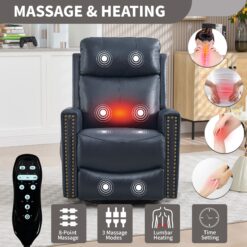GZMR Heat Massage Rocker Swivel Manual Recliner Chair Navy Leather Upholstered Swivel rocker Infinite-position