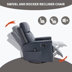 GZMR Heat Massage Rocker Swivel Manual Recliner Chair Navy Leather Upholstered Swivel rocker Infinite-position