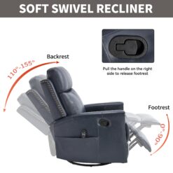 GZMR Heat Massage Rocker Swivel Manual Recliner Chair Navy Leather Upholstered Swivel rocker Infinite-position