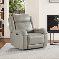 Circle 55 Grey Leather Upholstered Powered Reclining Stationary Infinite-position