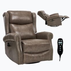 Bayfeve Brown Gray Genuine Leather Leather Upholstered Swivel rocker 3-position