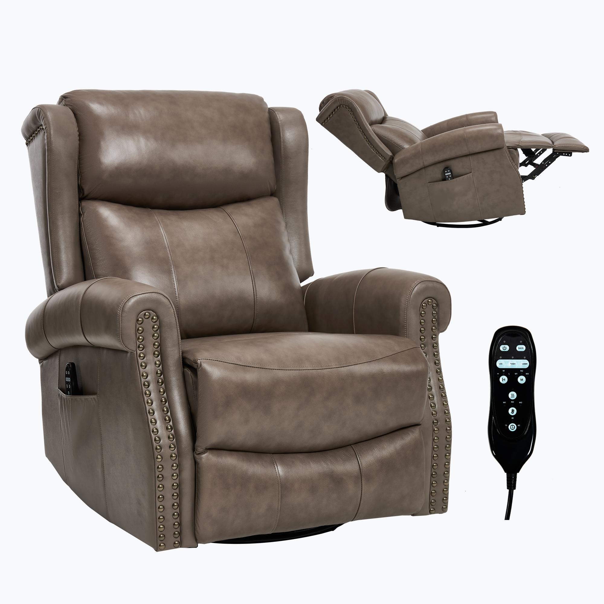 Bayfeve Brown Gray Genuine Leather Leather Upholstered Swivel rocker 3-position