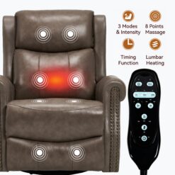 Bayfeve Brown Gray Genuine Leather Leather Upholstered Swivel rocker 3-position