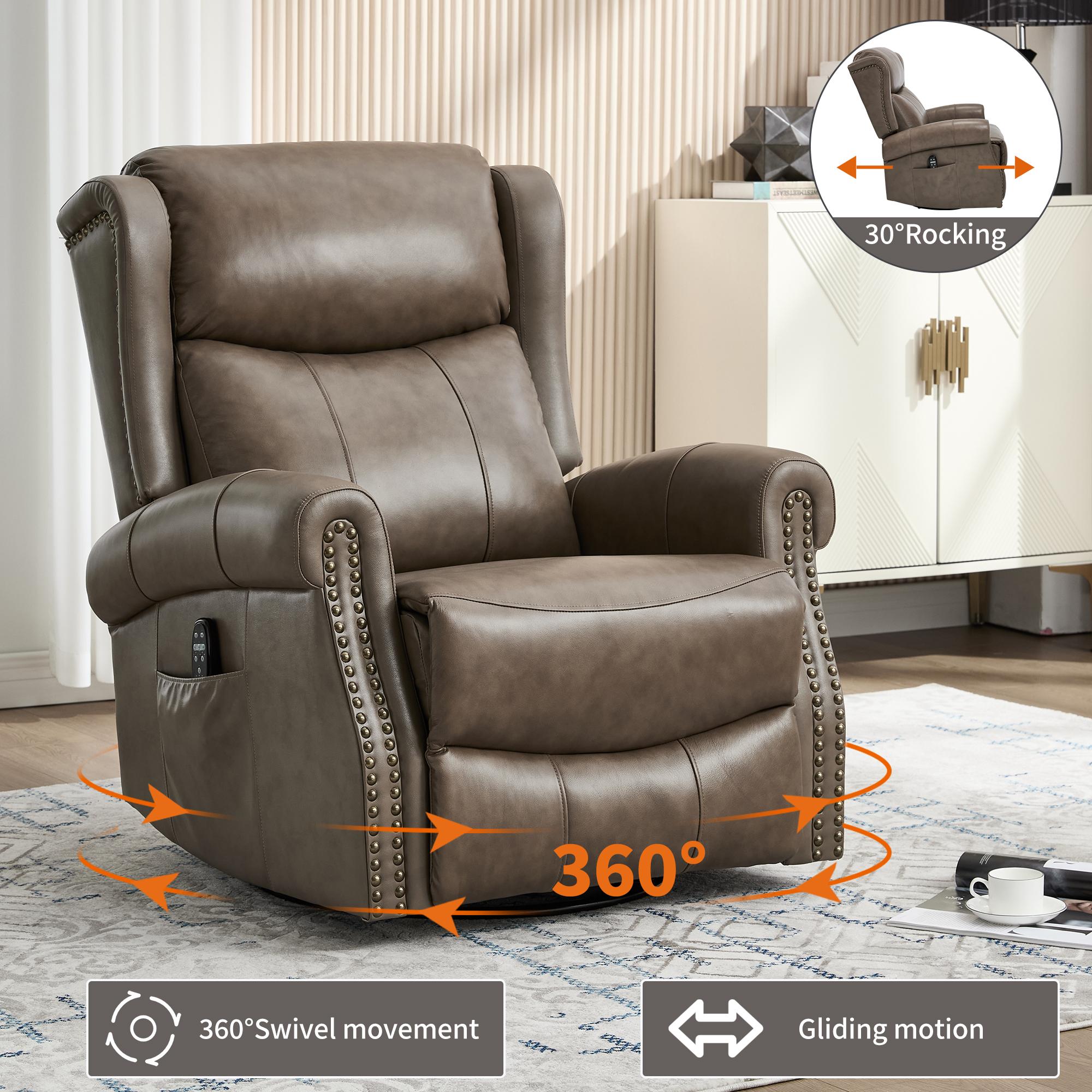 Bayfeve Brown Gray Genuine Leather Leather Upholstered Swivel rocker 3-position