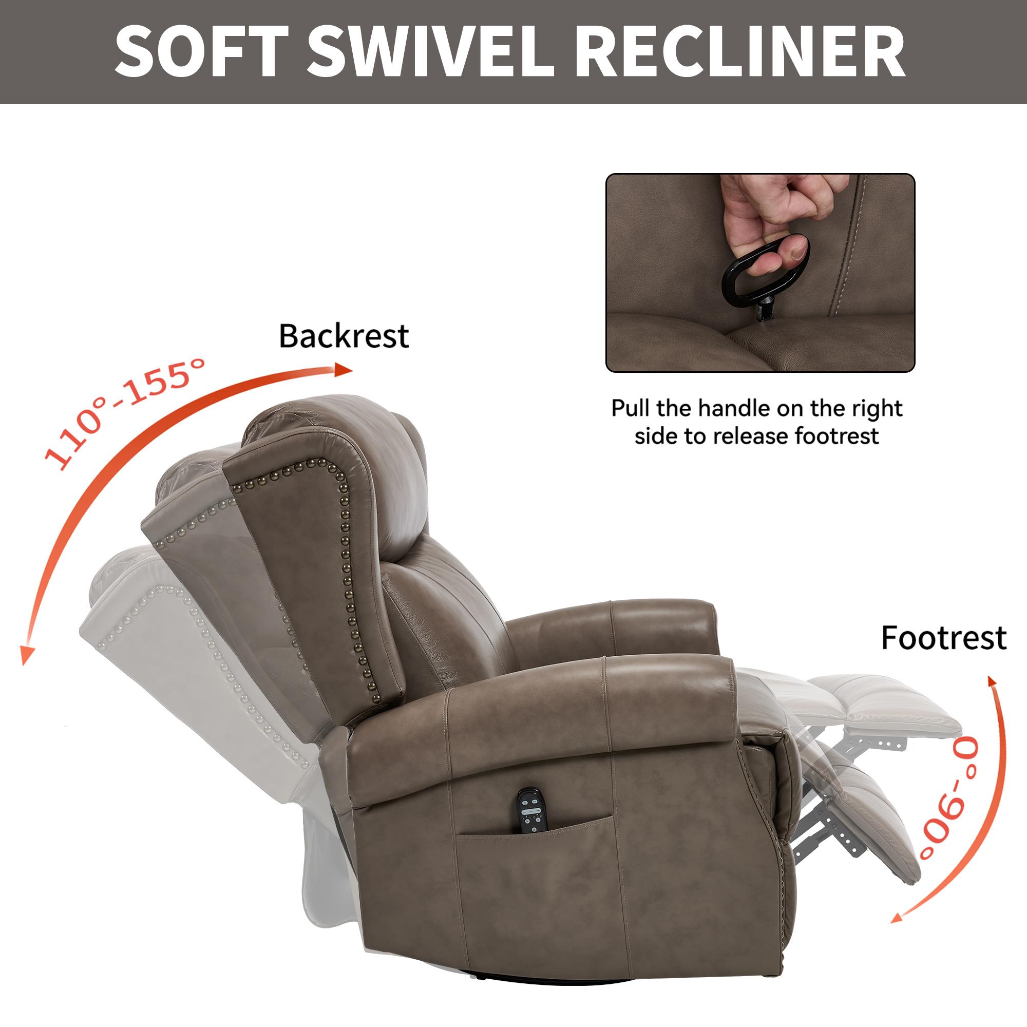Bayfeve Brown Gray Genuine Leather Leather Upholstered Swivel rocker 3-position