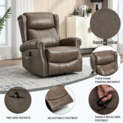 Bayfeve Brown Gray Genuine Leather Leather Upholstered Swivel rocker 3-position